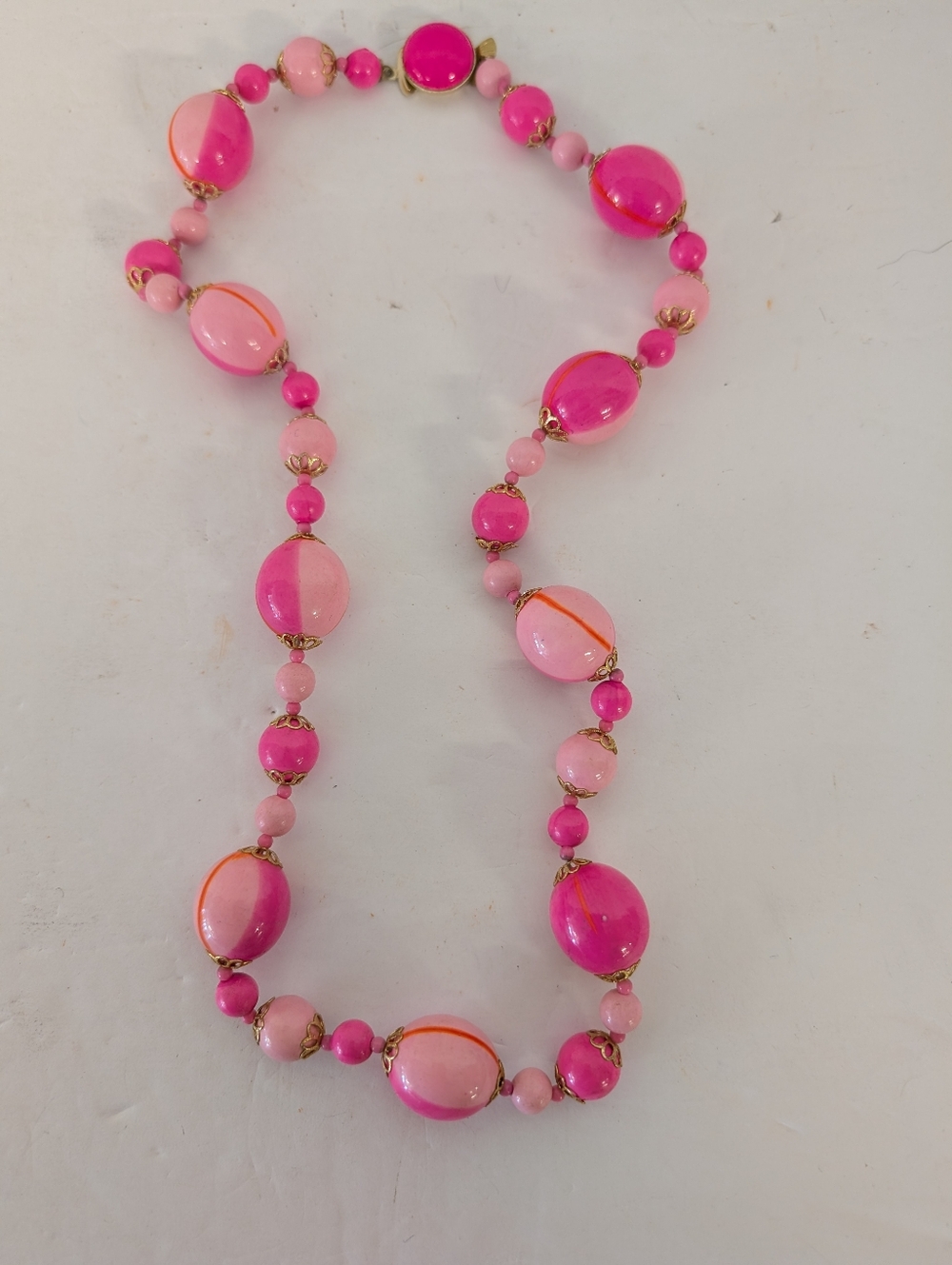Vintage 1960 Hot Pink Two-Row Statement Beaded Necklace - Women Jewelry - Picture 3 of 4